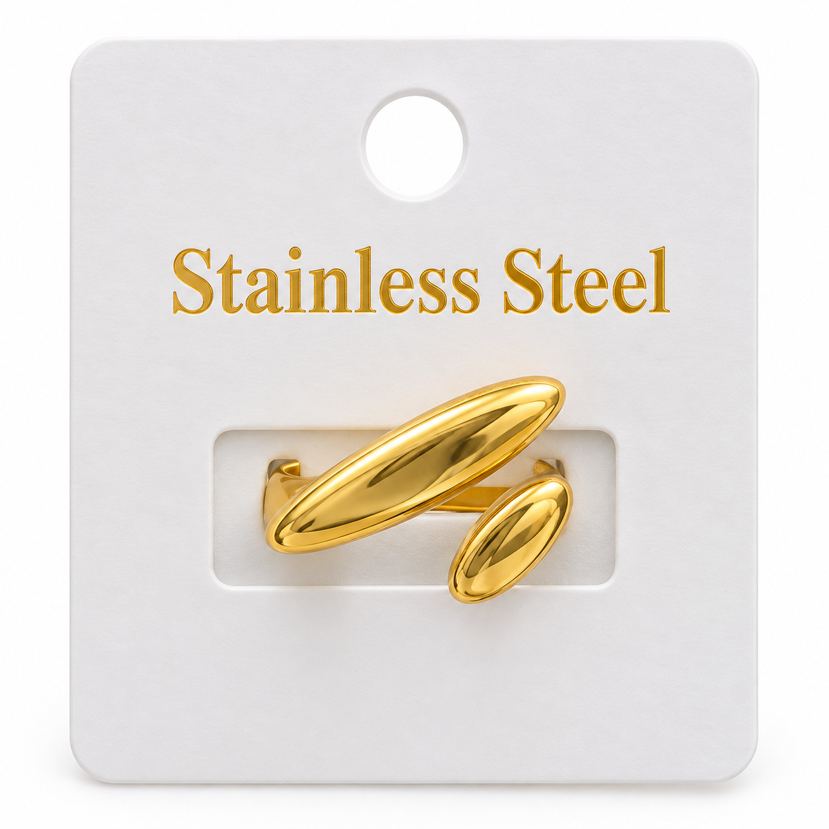 GOLD-TONE SCULPTURAL OVAL OPEN RING – STAINLESS STEEL | SIZE 18
