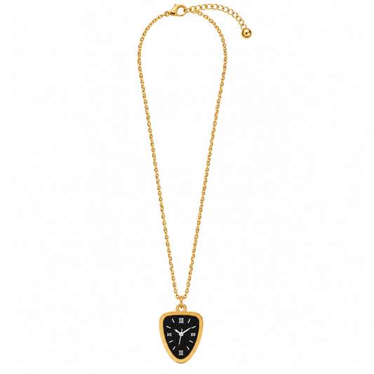 GOLD-TONE STAINLESS STEEL WATCH FACE PENDANT NECKLACE