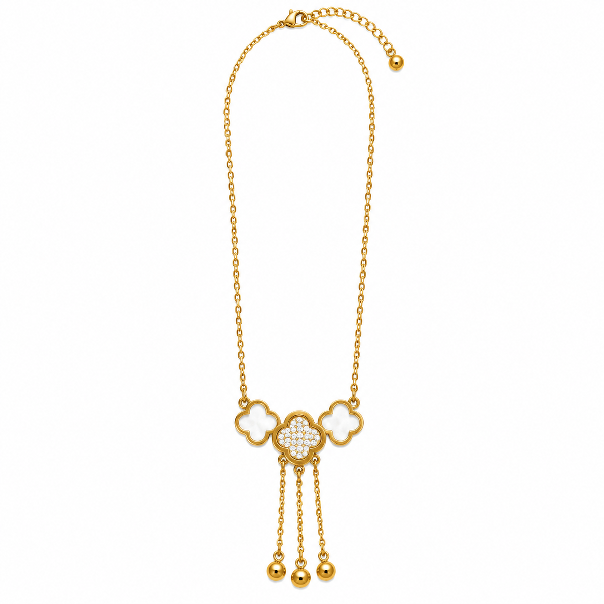 GOLD-TONE STAINLESS STEEL QUATREFOIL TASSEL NECKLAC
