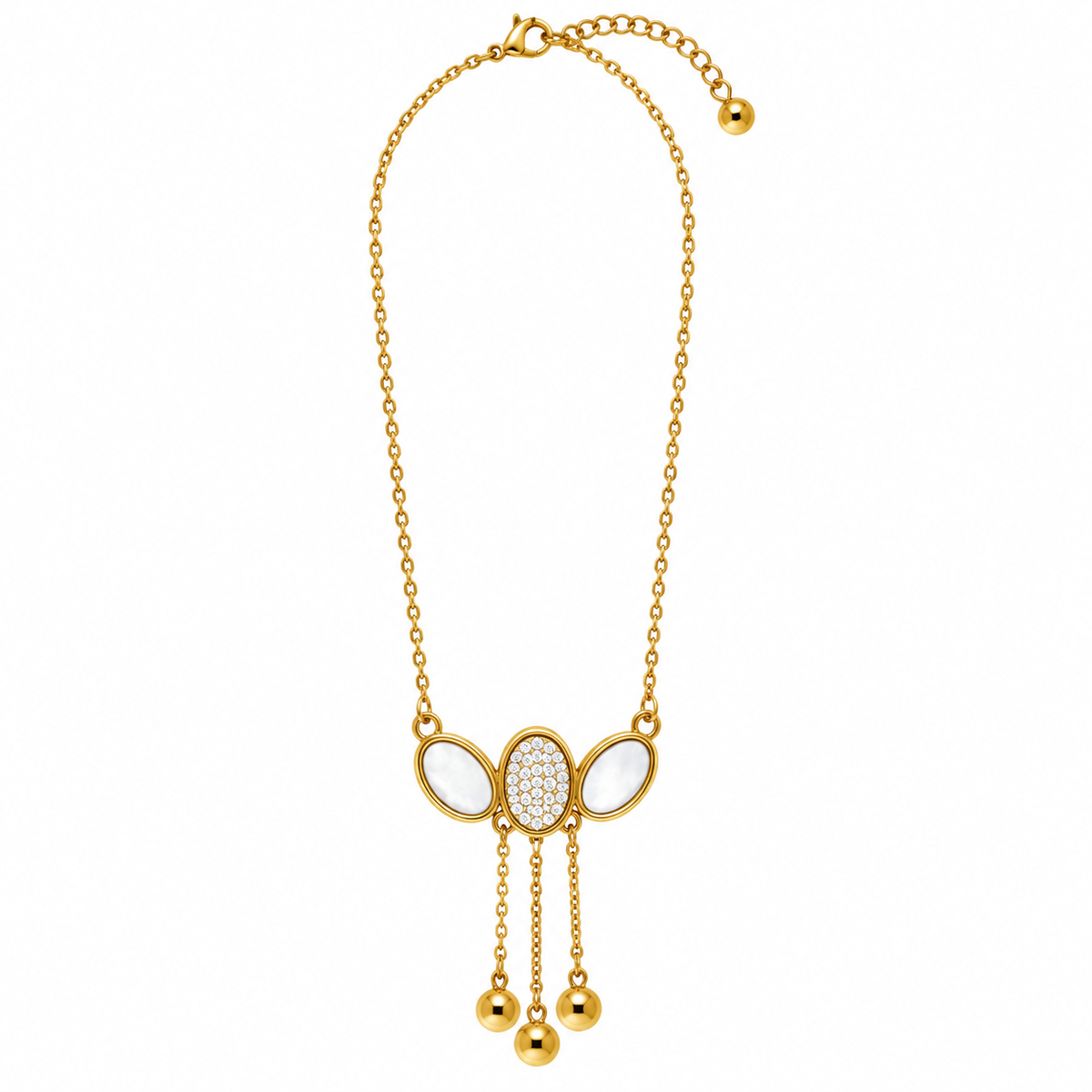 GOLD-TONE STAINLESS STEEL OVAL PAVÉ TASSEL NECKLACE