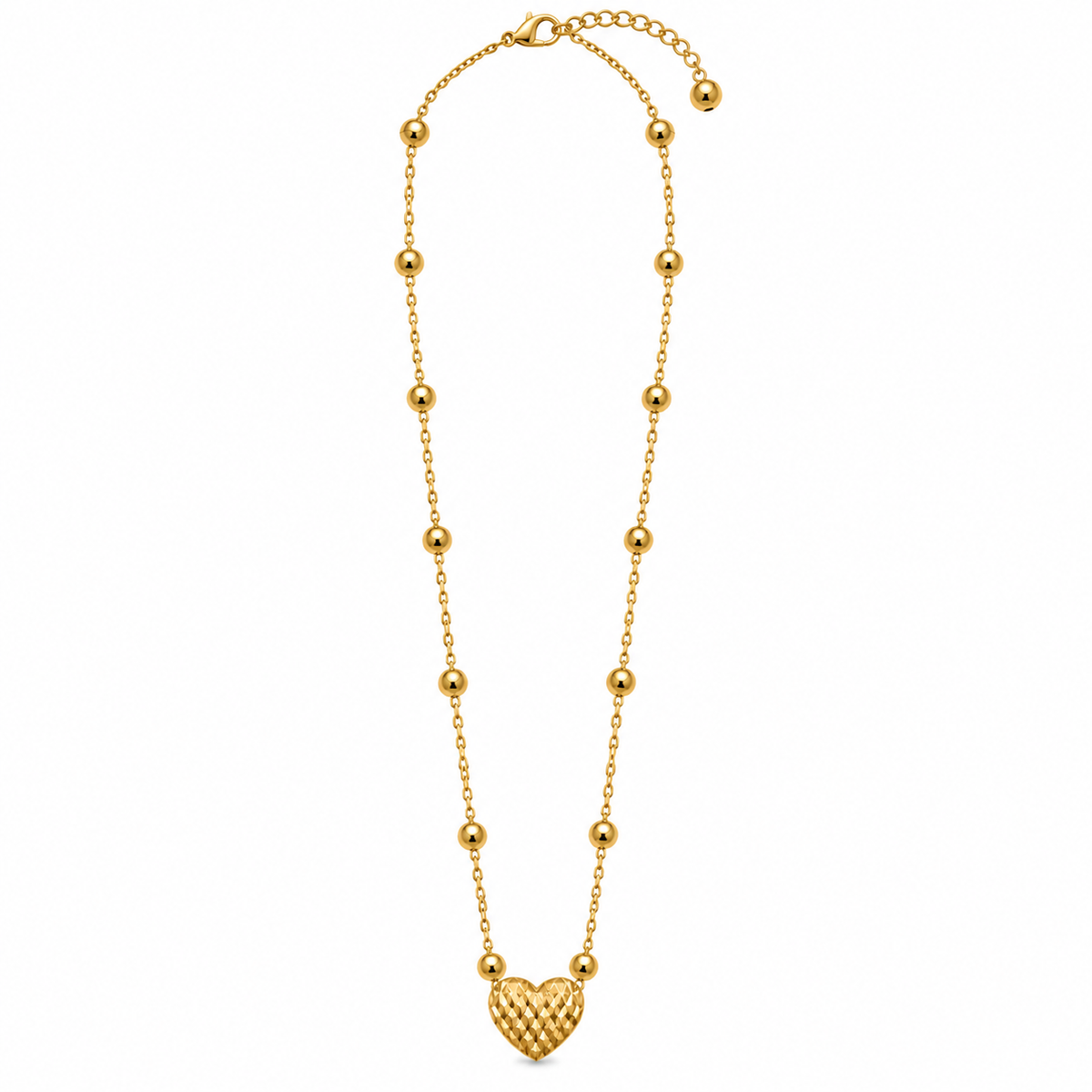 GOLD-TONE STAINLESS STEEL BEADED HEART PENDANT NECKLACE