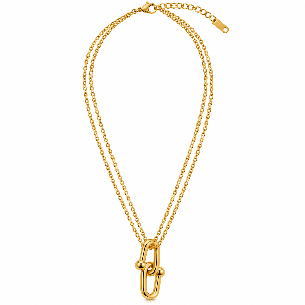 GOLDEN MOVABLE PENDANT DOUBLE-CHAIN NECKLACE – STAINLESS STEEL