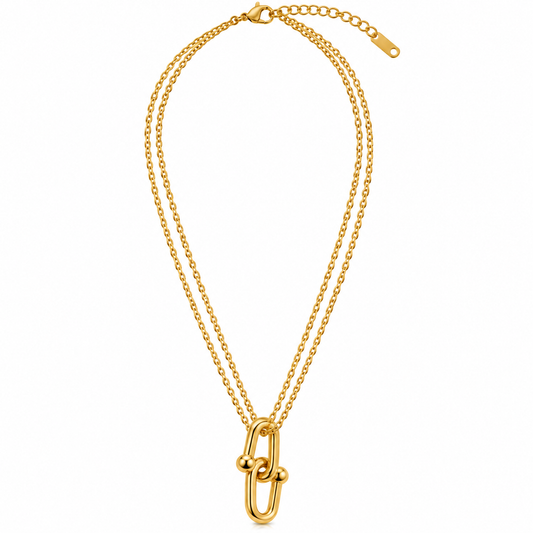 GOLDEN MOVABLE PENDANT DOUBLE-CHAIN NECKLACE – STAINLESS STEEL