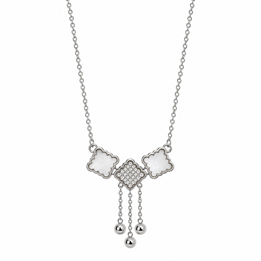 STAINLESS STEEL CLOVER RHINESTONE PENDANT NECKLACE