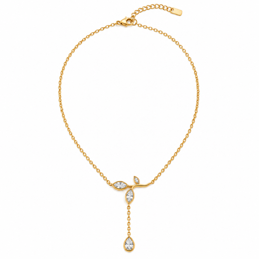 GOLDEN LEAF DROP Y-CHAIN NECKLACE