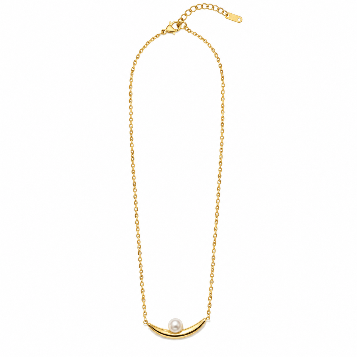 GOLDEN CURVED BAR PEARL NECKLACE