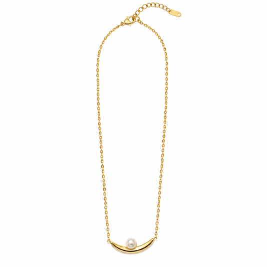 GOLDEN CURVED BAR PEARL NECKLACE