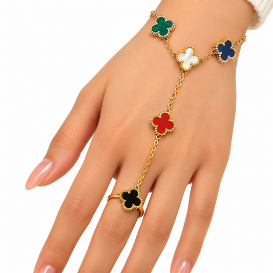 GOLDEN CLOVER HAND CHAIN RING BRACELET