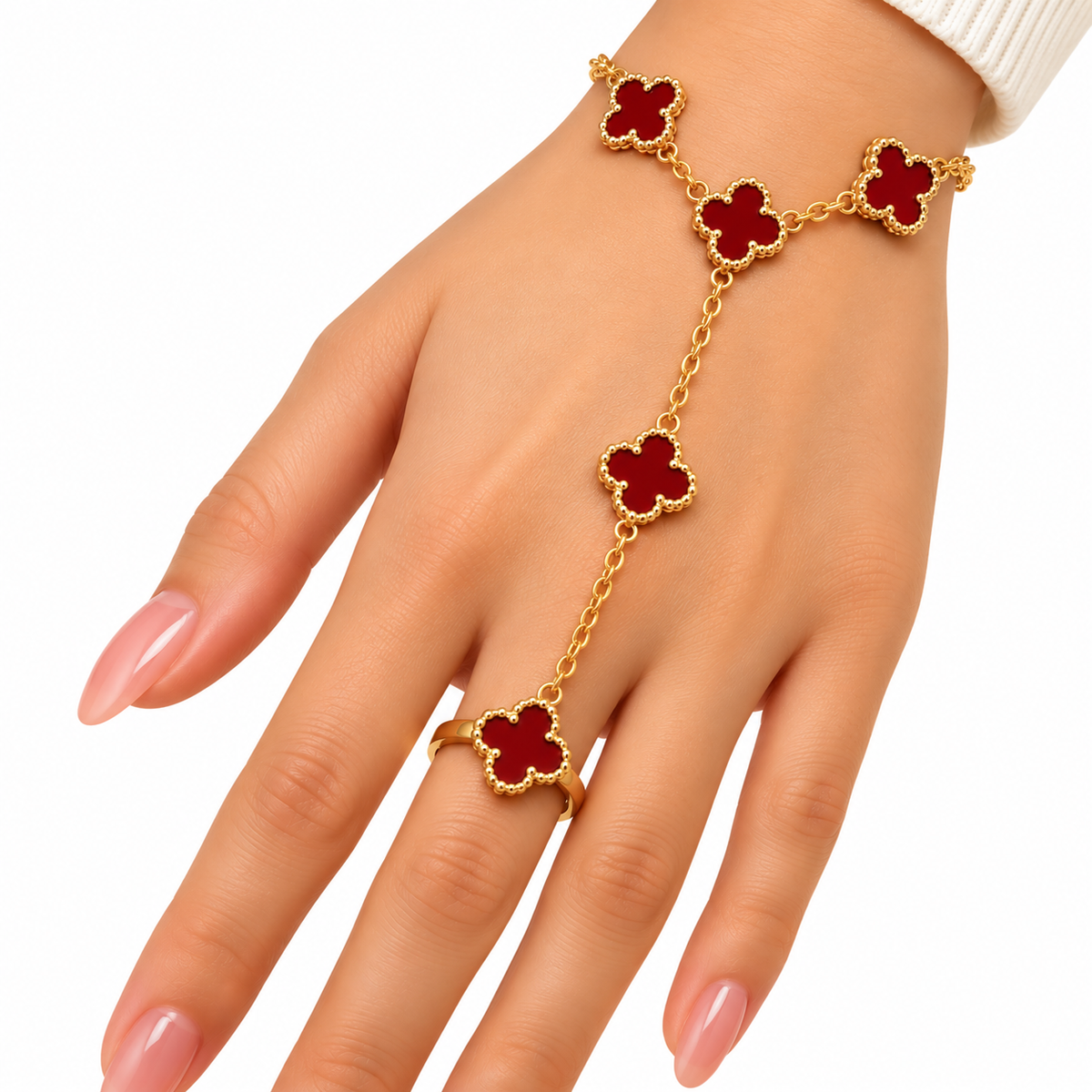 GOLDEN CLOVER HAND CHAIN RING BRACELET