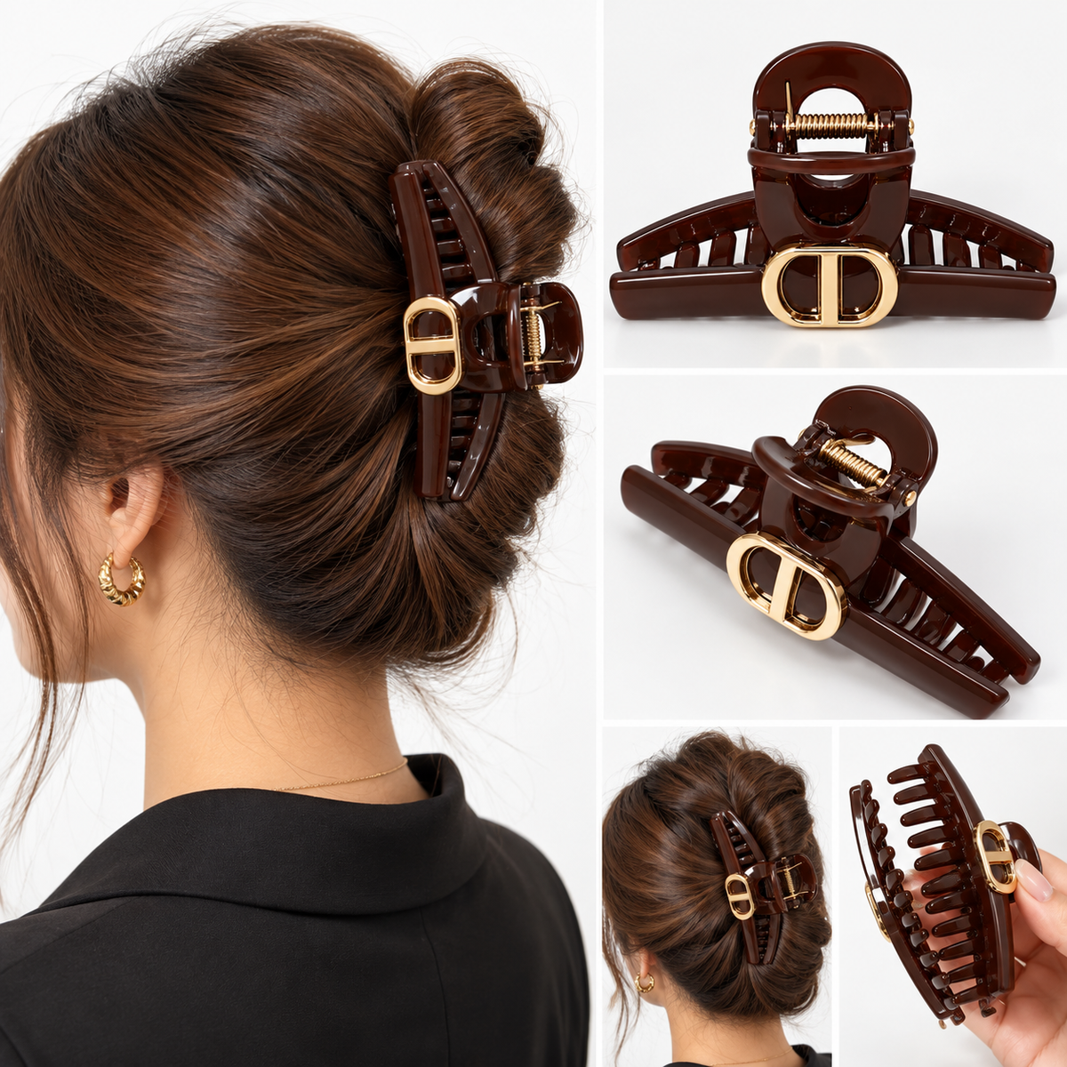 ELEGANT BROWN BUCKLE HAIR CLAW CLIP
